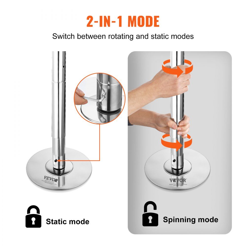 Professional Dance Pole, Pole Dance Portable Dance Pole Professional Approx. 88"-112" Height Adjustable Removable Fitness Pole Spinning Fitness Silver, Dance Pole Gyms, Clubs, Parties