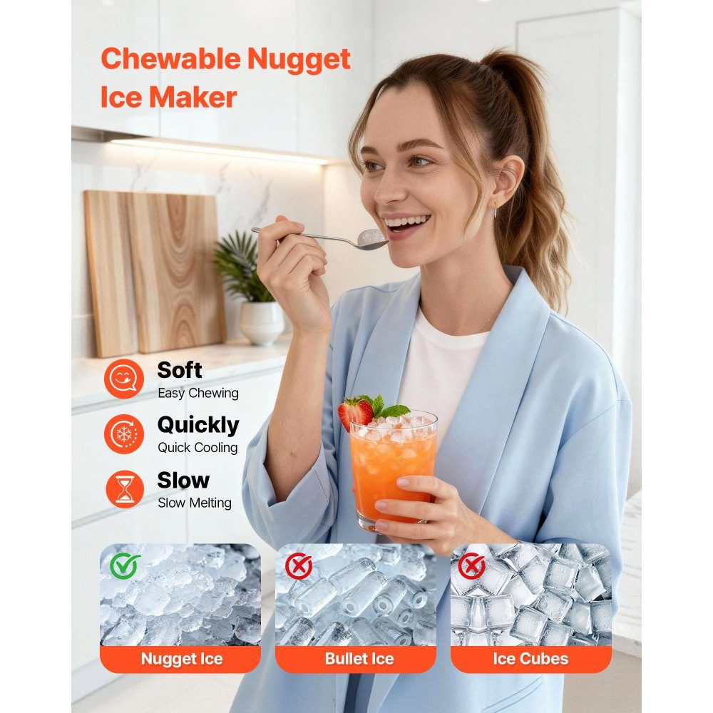 Machine à glaçons de table, 15 kg par jour, machine à glaçons portable autonettoyante avec cuillère et bac à glaçons, machine à glaçons pour mâcher de la glace pour les fêtes dans la cuisine à la maison, au bureau, au bar