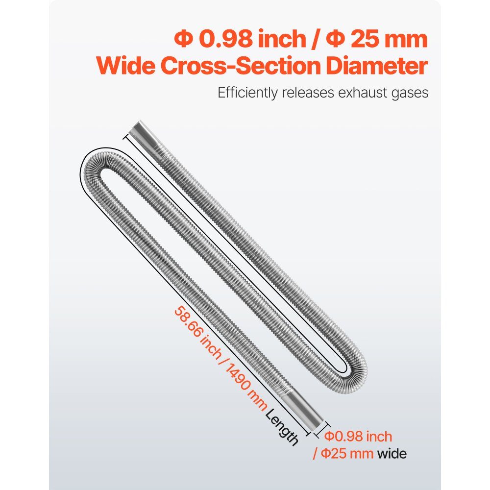 Exhaust pipe auxiliary heater Flexible exhaust hose 149 cm for car diesel heater with 2 clamps, stainless steel exhaust pipe with Φ 25 mm cross section for 2 kW / 5 kW / 8 kW diesel heaters air heaters