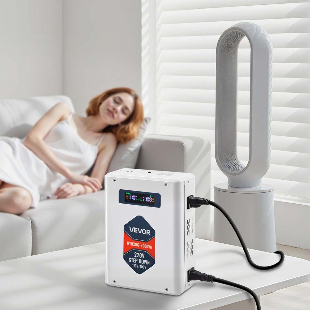 Step Down Voltage Converter 2000VA Heavy Duty Converter 220V to 110V Power Transformer with 2 US Sockets USB Output LCD Display Temperature Protection for 110V Devices