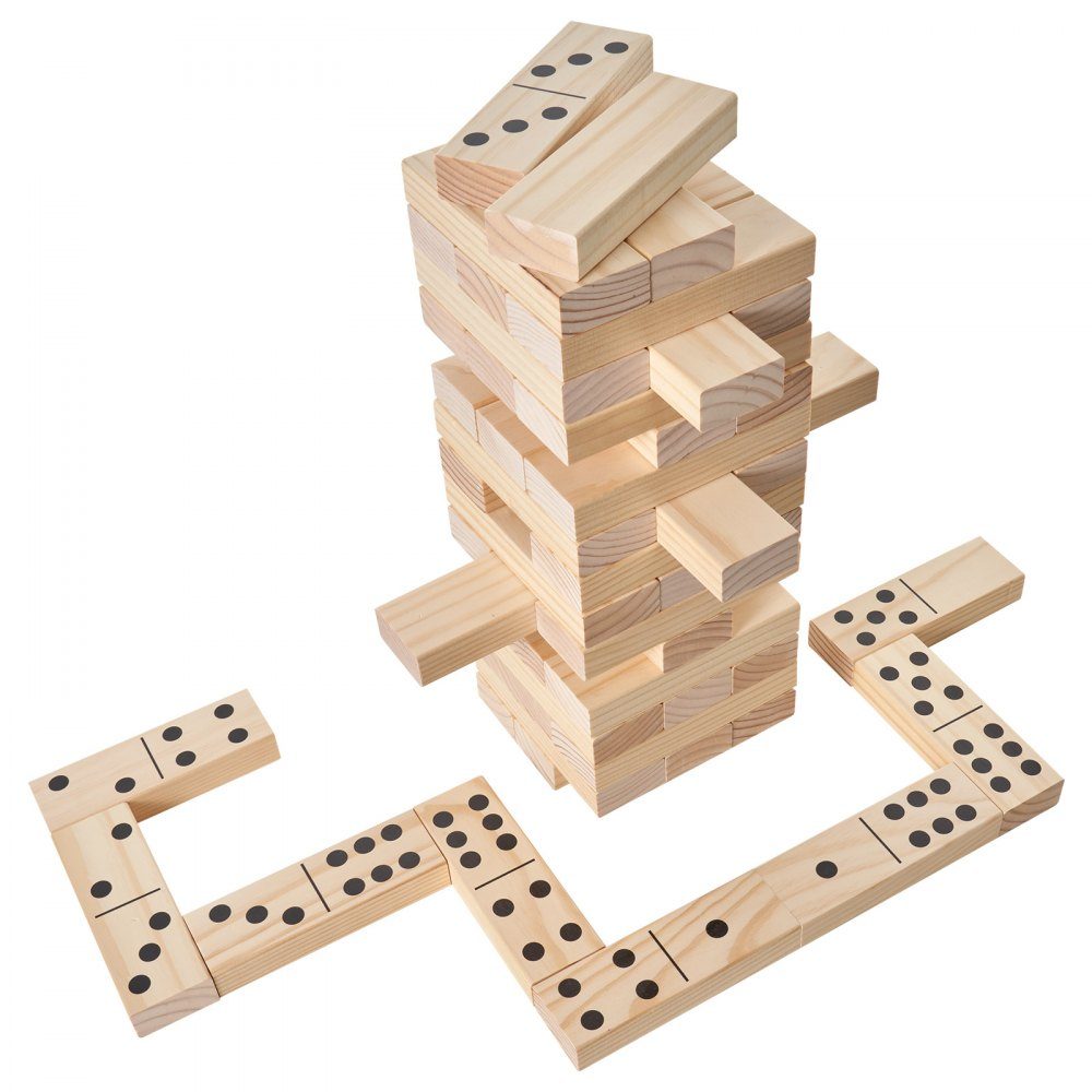 Tour culbutante avec 60 blocs, tableau de bord et sac de transport, tour culbutante en bois de pin, hauteur de tour en bois jusqu'à 60 cm, jeu d'empilage en bois, jeux familiaux de tour culbutante pour fête intérieure/extérieure