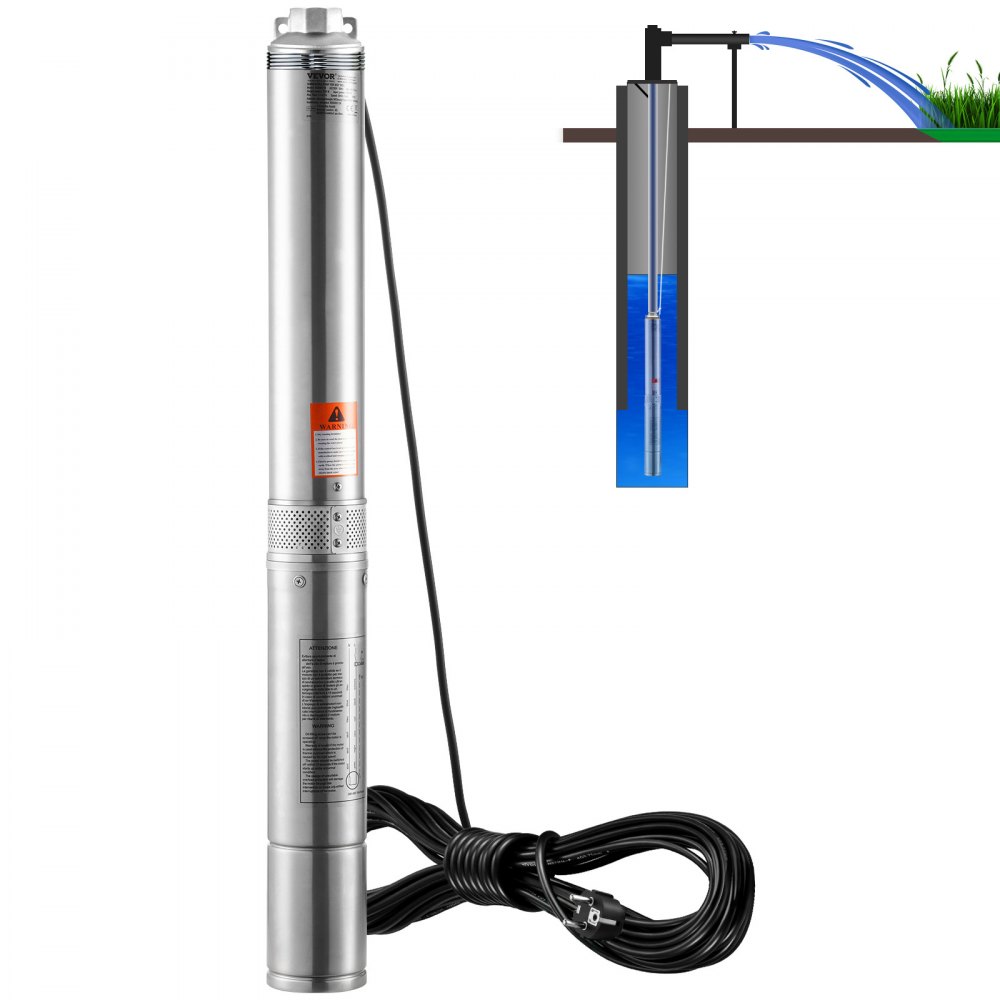 Pompa głębinowa do studni głębinowych, 750 W, 230 V, 60 Hz, maksymalny przepływ 7,1 m³/h, maks. wysokość podnoszenia 75 m, z kablem zasilającym o długości 9,1 m, pompa wodna ze stali nierdzewnej do zastosowań przemysłowych, nawadniania i użytku domowego, Pompa głębinowa do studni głębinowych, 750 W, 230 V, 60 Hz, maksymalny przepływ 7,1 m³/h, maks. wysokość podnoszenia 75 m, z kablem zasilającym o długości 9,1 m, pompa wodna ze stali nierdzewnej do zastosowań przemysłowych, nawadniania i użytku domowego,