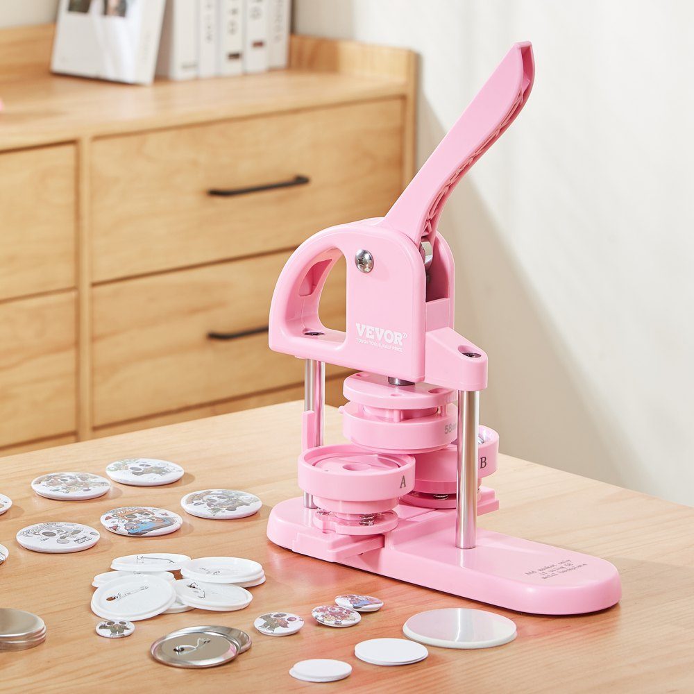 Buttonmaker 25/32/58mm 3-in-1 Pinmaker, 300pcs Button Parts, Buttonmaker Machine with Panda Magic Book, Ergonomic Punching Set with Bow Handle, for DIY Gifts for Kids