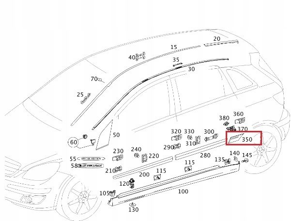 Originele MERCEDES B-KL W245 vleugelstrip rechtsachter OE A16969042629999