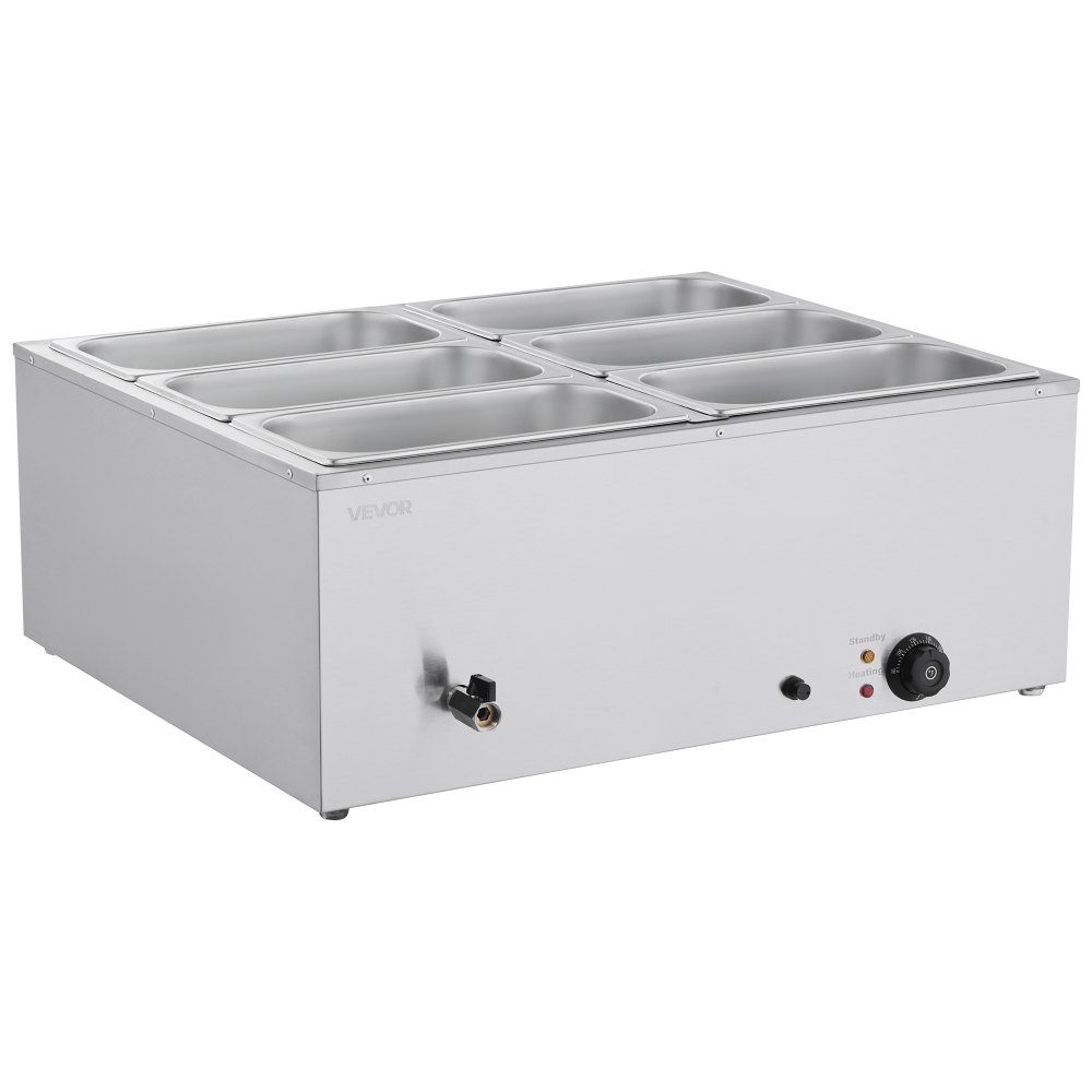 Réchauffeur de nourriture commercial (6 récipients de taille 1/3), récipient chauffant électrique en acier inoxydable de 1,5 kW avec couvercle et louche à soupe, ensemble de réchauds pour restauration, restaurant, fête
