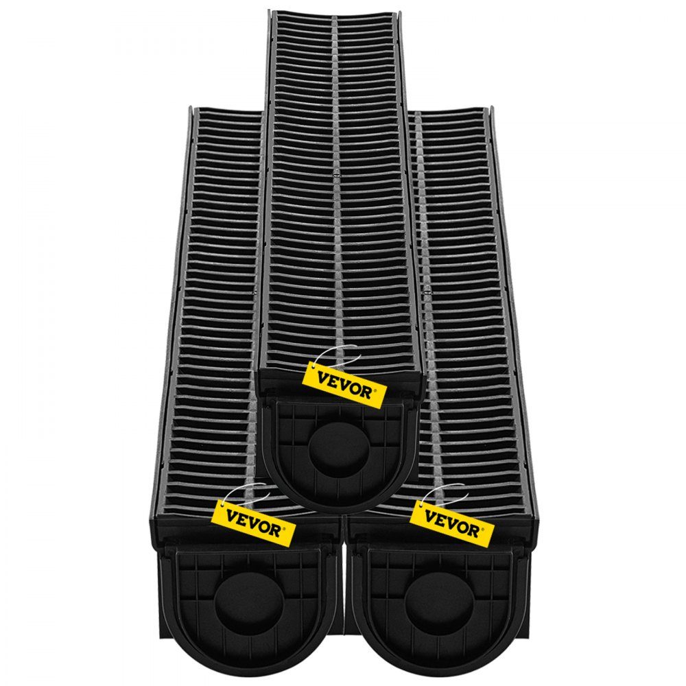 Dachrinnen-Set, 3 Stück, Entwässerungsrinne, HDPE-Kunststoffgitter, Grabenentwässerungssystem 15 x 13 x 100 cm, mit 3 Endkappen, Steckverbindung, für Gartenabfluss, Auffahrt, Pool, Gehweg