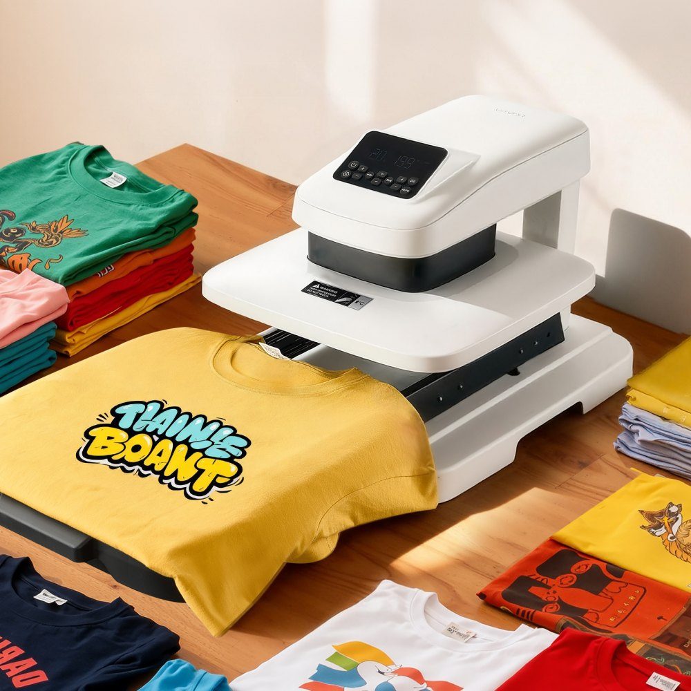 Presse à chaleur automatique (38 x 38 cm) Presse à t-shirt avec libération automatique et pression réglable Presse à chaleur à affichage numérique pour projets de transfert de chaleur en vinyle par sublimation Blanc