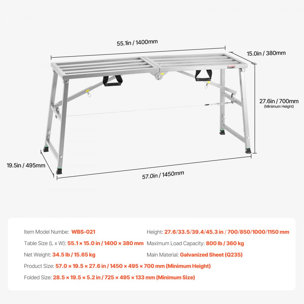 Arbeitsplattform, 700–1150 mm, klappbare Trittleiter aus legiertem Stahl, tragbare Arbeitsplattform, Tragfähigkeit 360 kg, Trittbankhocker zum Malen, Trockenbau, Reinigen, Waschen Arbeitsplattform, 700–1150 mm, klappbare Trittleiter aus legiertem Stahl, tragbare Arbeitsplattform, Tragfähigkeit 360 kg, Trittbankhocker zum Malen, Trockenbau, Reinigen, Waschen