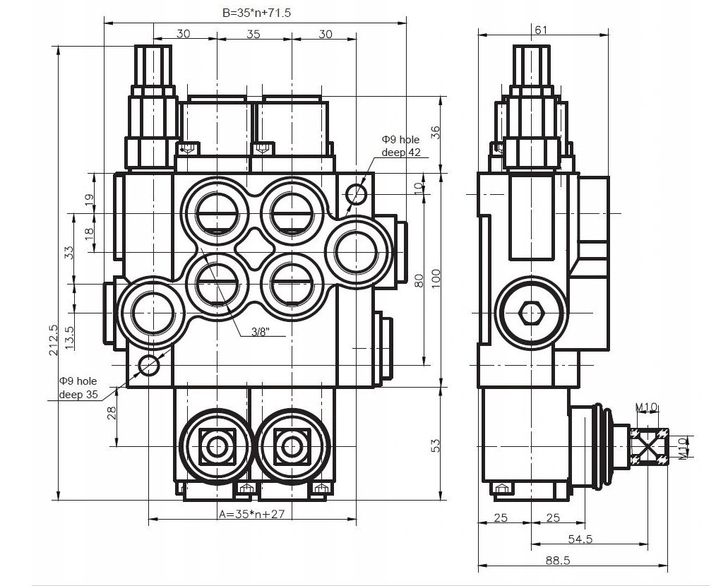 Distributeur hydraulique monobloc levier commande 40l 06P40 6 compartiment