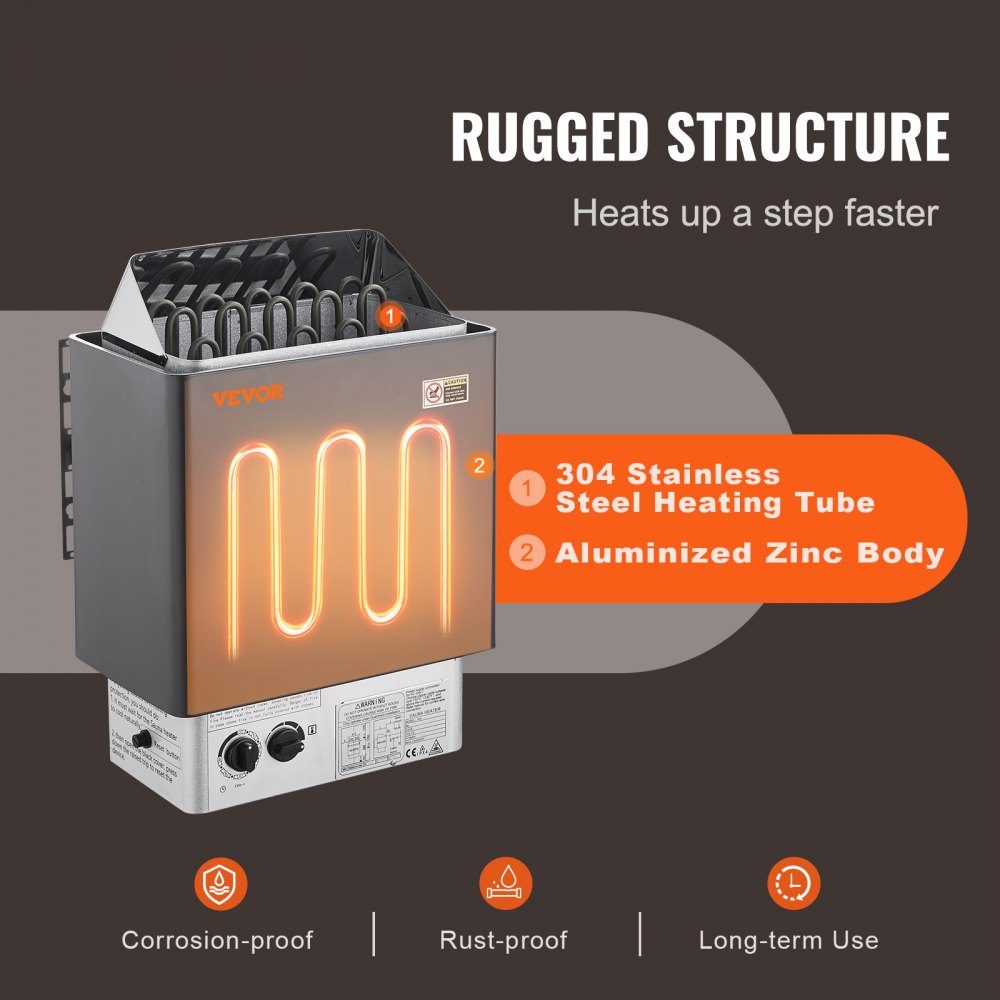 Sauna Heater 8kW 400V 3N Portable Indoor Outdoor Sauna Heater with 3 Hour Timer Built-in Control for 8-12m³ Commercial Hotel Spa Use Shower Max 110°C
