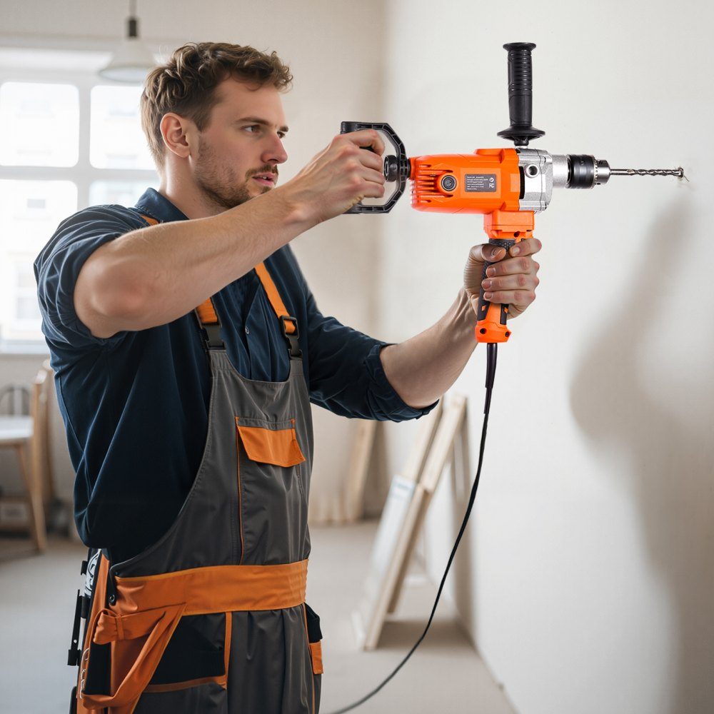 Perceuse électrique 15,89 mm 1200 W avec mélangeur, ensemble de mélangeur, 750 tr/min, 3,2 A, perceuse avec poignée en D pour percer et mélanger, mélangeur à béton manuel pour alimentation du ciment