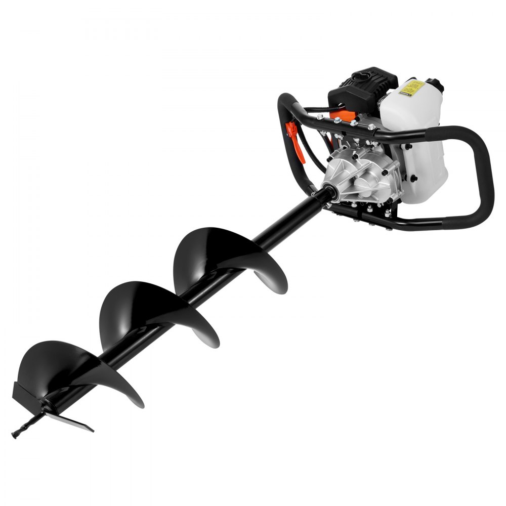 Erdbohrer mit Benzinmotor, 52 CC, 1450 W, Benzinbohrer mit 8-Zoll-Bits und 1 Verlängerungsstange, Pfostenzaunlochbohrer für Ackerland-Gartenpflanzen, Orange + Schwarz