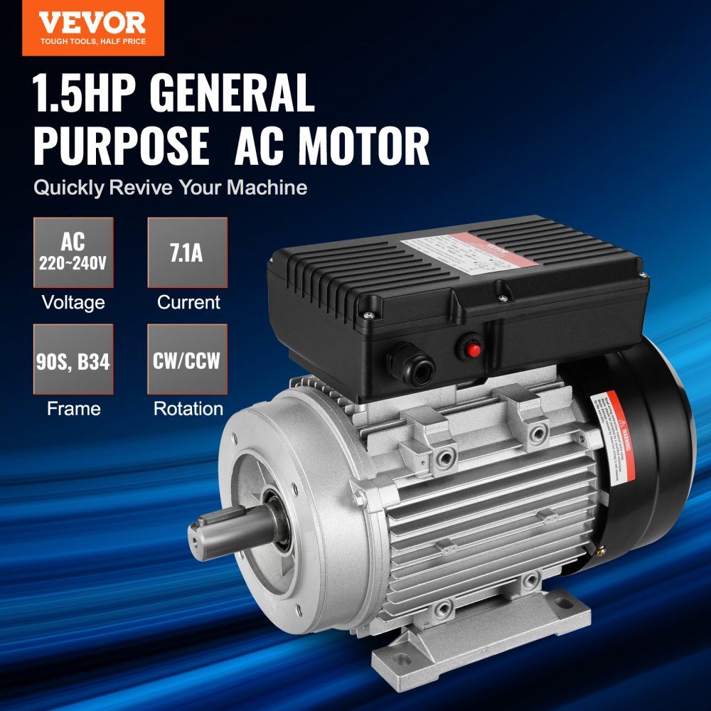 1,1 kW Elektromotor, 2800 U/min, AC 220–240 V, 7,1 A, 90S, B34-Rahmen, Luftkompressormotor, einphasig, 24 mm Keilwelle, Rechts-/Linksdrehung, für landwirtschaftliche Maschinen und allgemeine Geräte