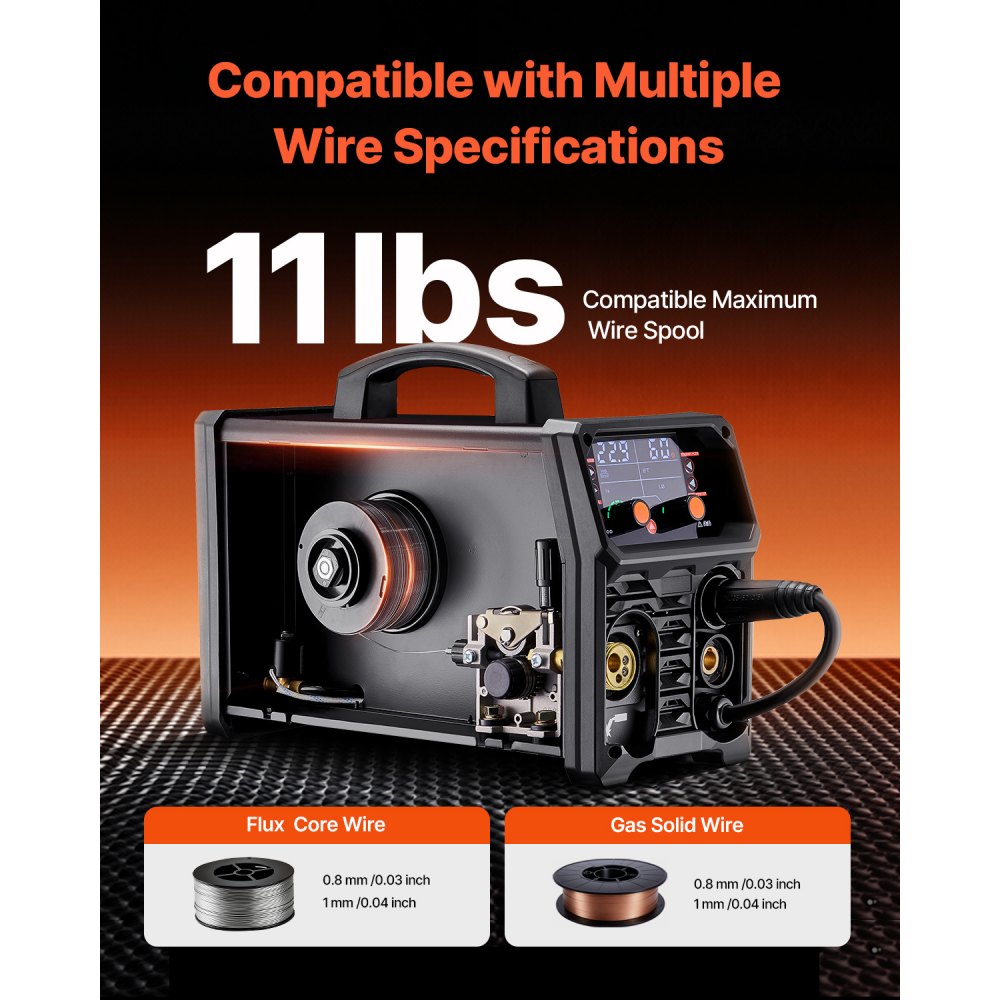 MIG-lasapparaat, 200A synergisch MIG-lasapparaat, 4-in-1 gas MIG/Flux Core MIG/Stick/Lift TIG multiproceslasapparaat met IGBT-invertertechnologie en LCD-scherm