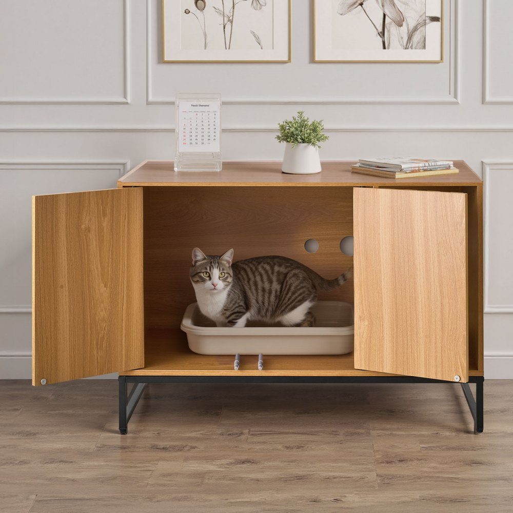 Armoire pour chat, 800x510x568 mm, toilettes pour chat avec griffoir et espace de rangement, armoire de toilette pour chat, maison pour chat, adaptée à la plupart des bacs à litière pour chat, pour chambre et salon