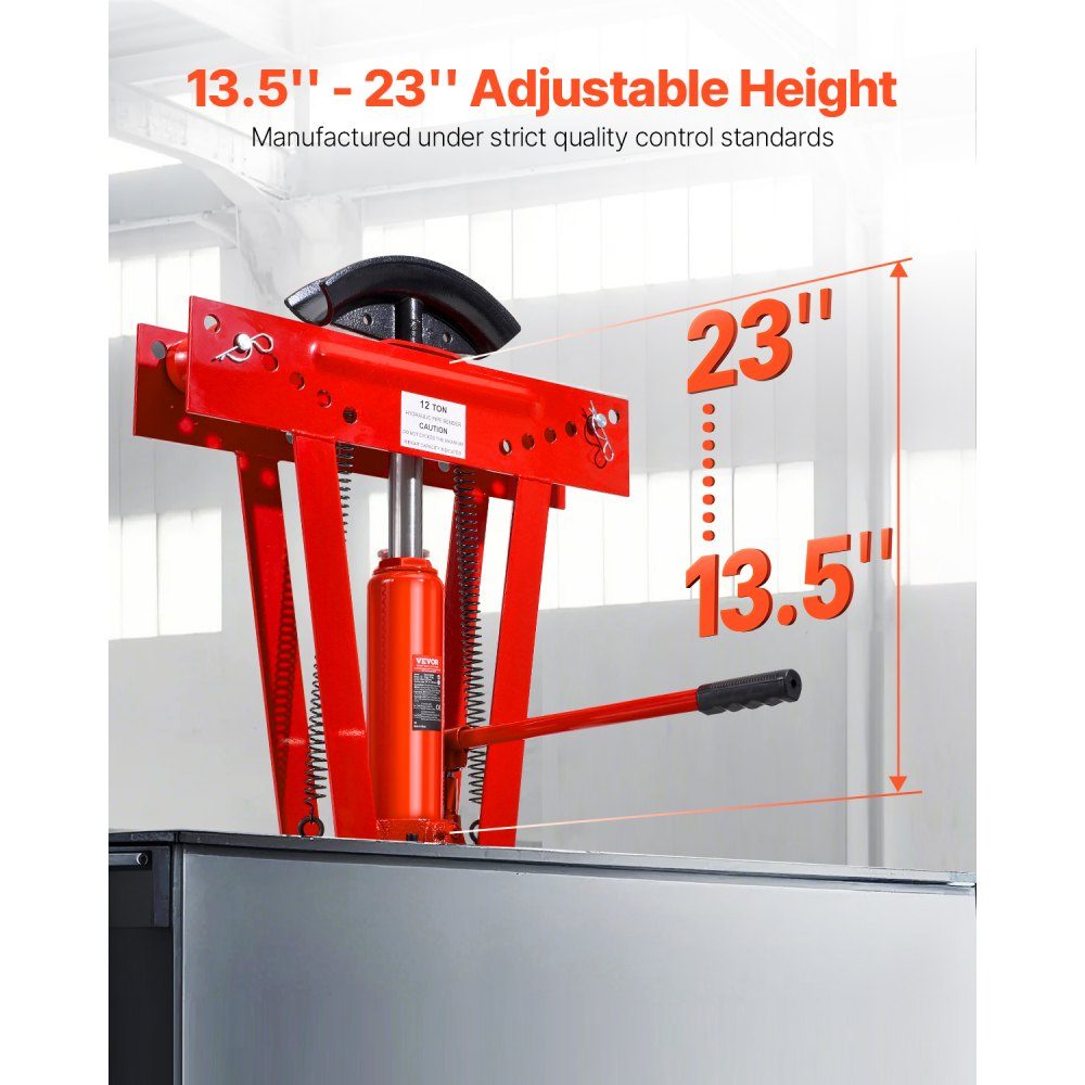 Hydraulische pijpenbuiger, 12 ton pijpenbuiger met 6 matrijzen (1/2, 3/4, 1, 1-1/4, 1-1/2, 2 inch), 90-180° pijpenbuiger met verstelbare rollen voor het buigen van diverse metaalsoorten