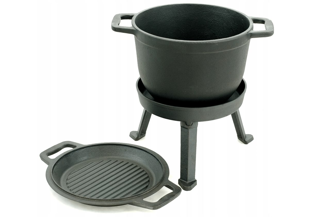 #SALE# Handgefertigte Kochstation, Lagerfeuer-Bratenkochen, 8 l, holländisch, 2-in-1