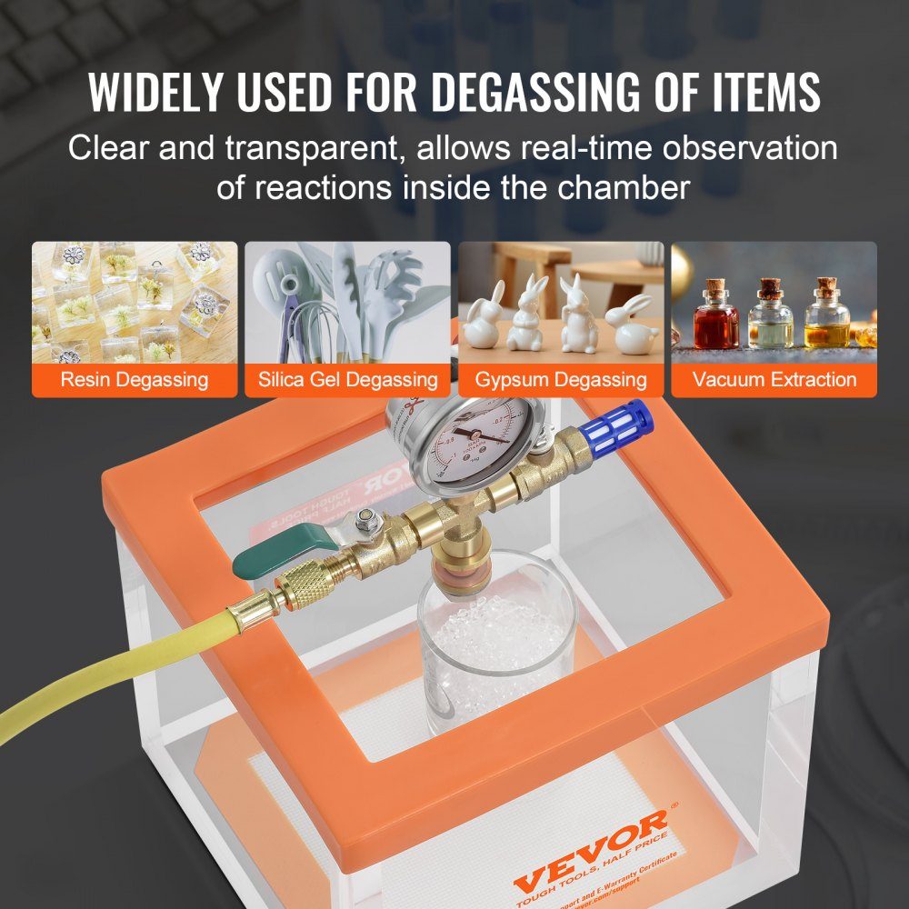 7.57L Vacuum Chamber, Improved Multi-Purpose Acrylic Vacuum Degassing Chamber, Transparent Vacuum Chamber, for Resin Degassing, Silica Gel Degassing, Gypsum Degassing and Vacuum Extraction