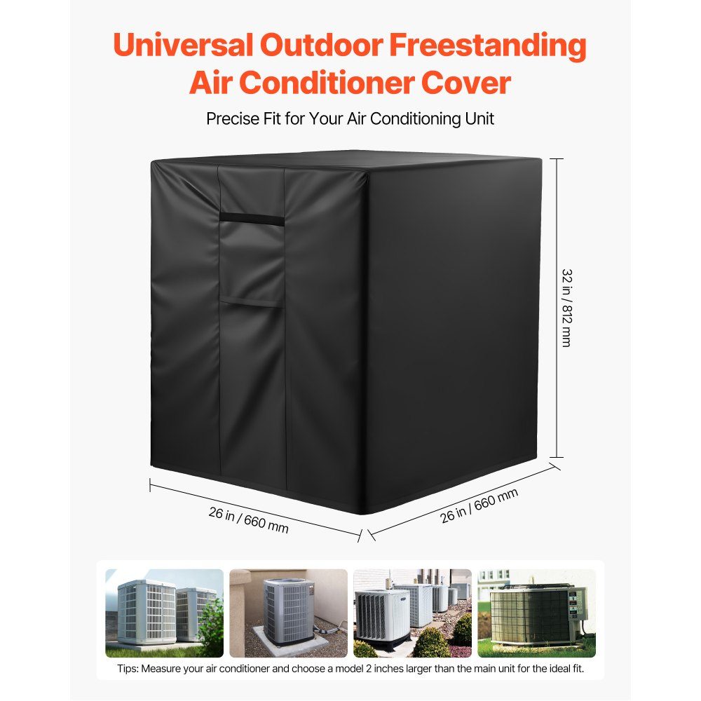 Air Conditioner Cover 660x660x812mm Triple Layer Waterproof Polyester Fabric Protective Cover Universal Fit Outdoor Air Conditioner Black