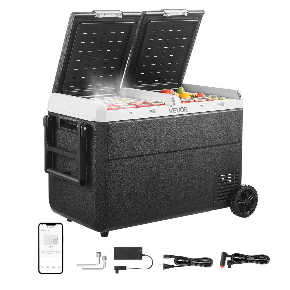 95L Electric Compressor Cooler, 12/24V DC & 100-240V AC, Portable Car Cooler Box with Wheels and Handle, Freezer up to -20°C, Mini Fridge for Car, RV, Truck, Camping and Outdoor