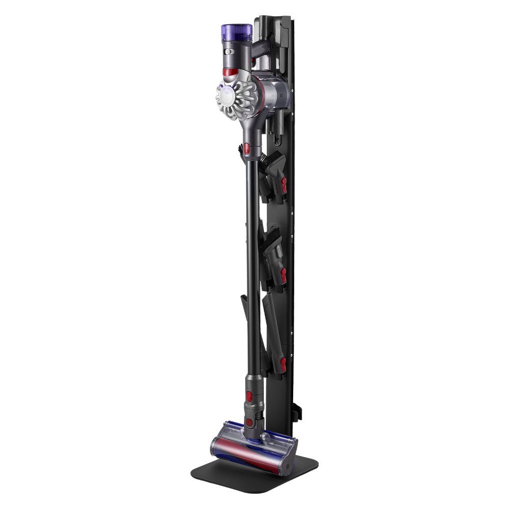 Stofzuigerstandaard 32 x 26 x 126 cm, compatibel met steelstofzuigers en accessoires uit de Dyson G5 V15 V12 V11 V10 V8 V7 V6-serie, vloerstandaard, houder met 6 haken en antislipvoetkussens, zwart