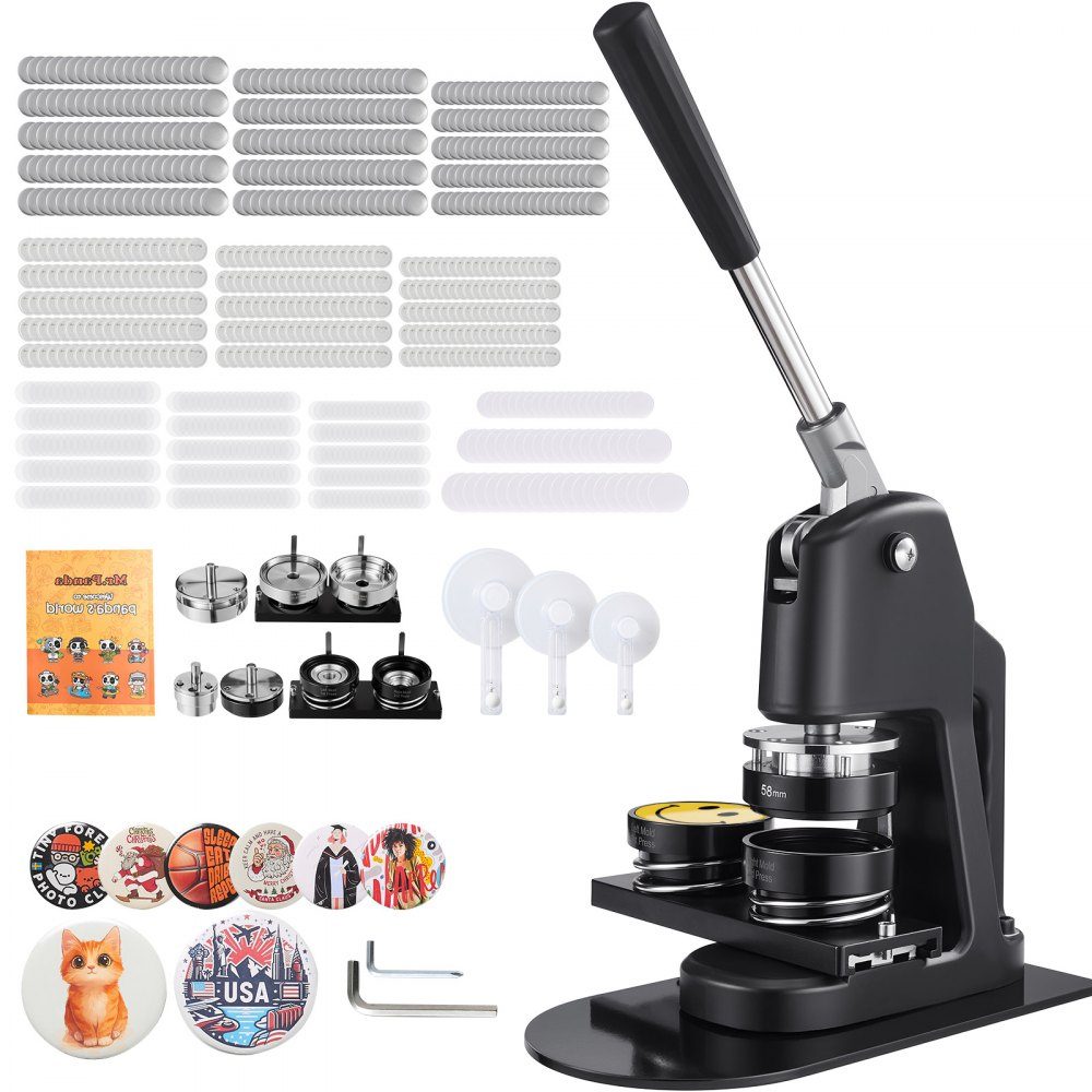 Buttonmaschine Button Maker Maschine Abzeichenstanzpresse 32 / 58 / 75 mm, Pin Maker mit 300 Buttonteilen & Kreisschneider & Zauberbuch & verstärktem ergonomischem Griff, DIY Buttonmaschine Schwarz
