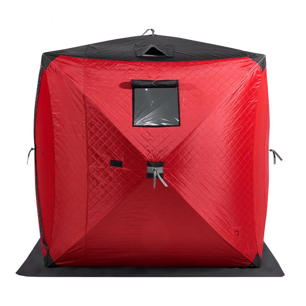 Portable Ice Fishing Tent, Pop Up Ice Fishing Tent for 3-4 People, Fishing Tent, Fishing Umbrella, Thermal Ice Hut for Winter Fishing, Tent with Anchors, Ropes, Carry Bag, 1.8x1.8x2m, Red
