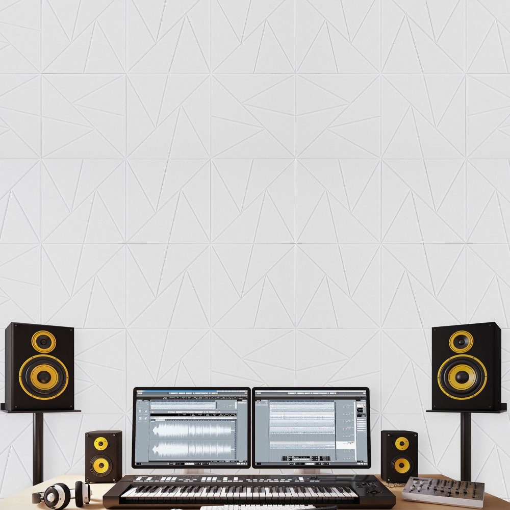 Akustikplatten mit selbstklebendem Klebeband, 300 x 300 x 10 mm, schalldichte Schaumstoffplatten, Polyesterfaser-Akustikwandpaneele für Heimstudio, Büro, Theater, Weiß, 18 Stück