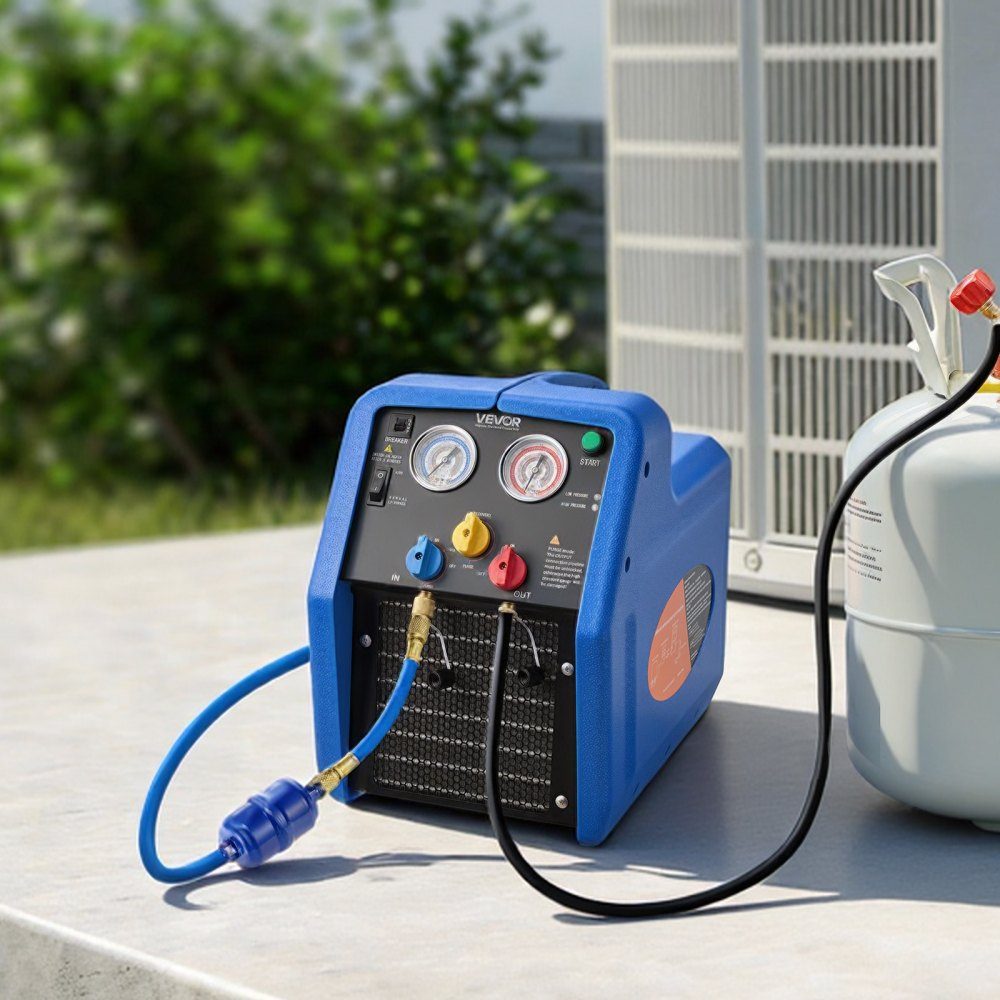 Refrigerant extraction device Portable refrigerant extraction station, 220V/50Hz 1450 rpm. 3/4 HP with single cylinder extraction system for refrigerants A1 and A2L, recovery device for vehicle and home air conditioning systems