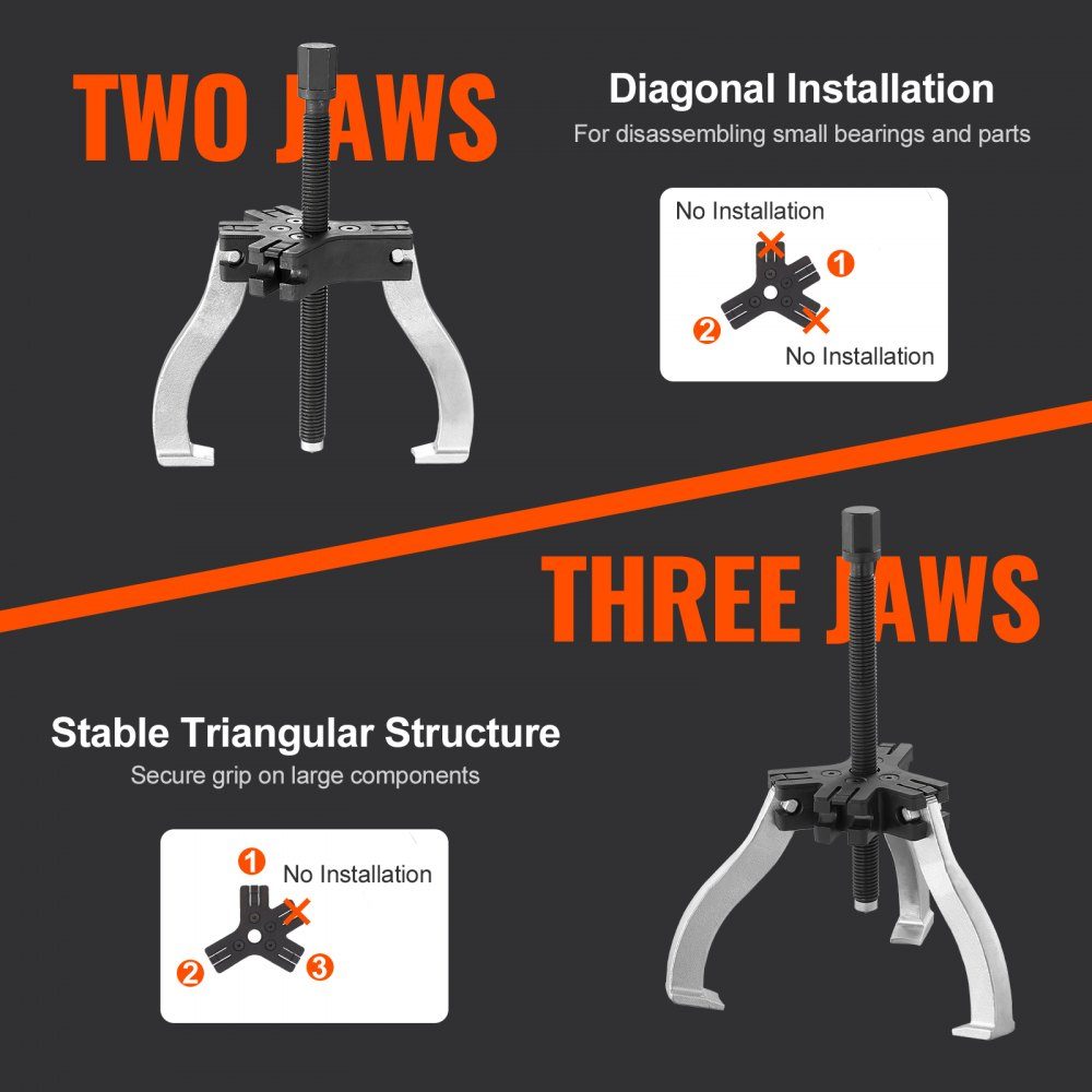 2 pieces puller tool bearing puller 2 or 5 t, three-jaw ball bearing puller inside outside 76.2 / 177.8 mm max. expansion, parallel puller bearing puller set, car puller tool