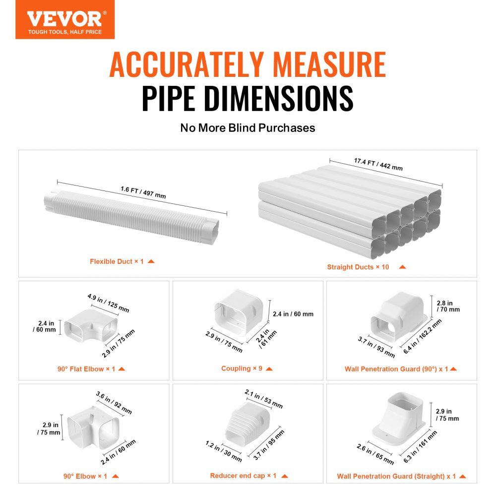 Mini Split Line Set Cover 76,2 mm B 5400 mm L Decoratieve PVC Airconditionerbuisafdekking met 10 rechte kanalen en complete componenten Overschilderbaar voor warmtepompen Wit