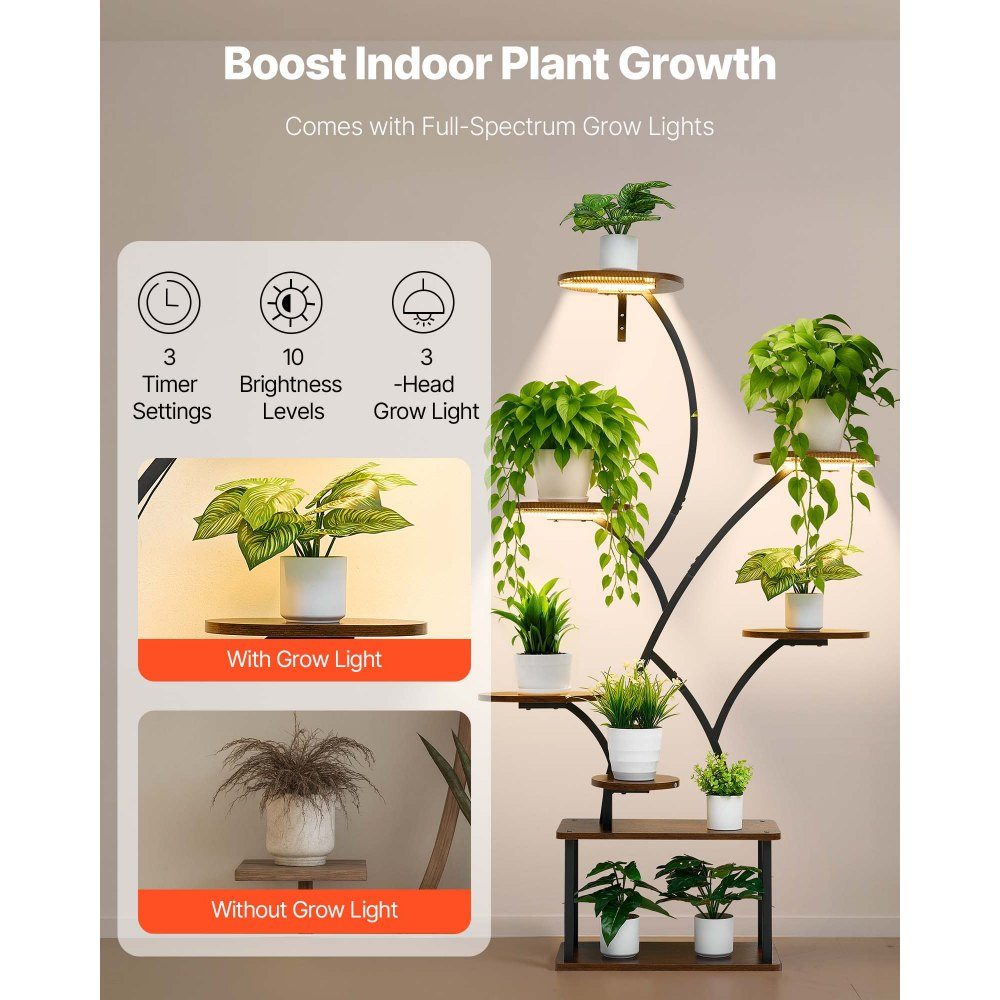Plant Stand with Grow Lights, 8 Tier Plant Shelf Flower Stand, 3 Timers and 10 Brightness Levels, Flower Shelf Decoration for Living Room and Balcony, 920x310x1575mm