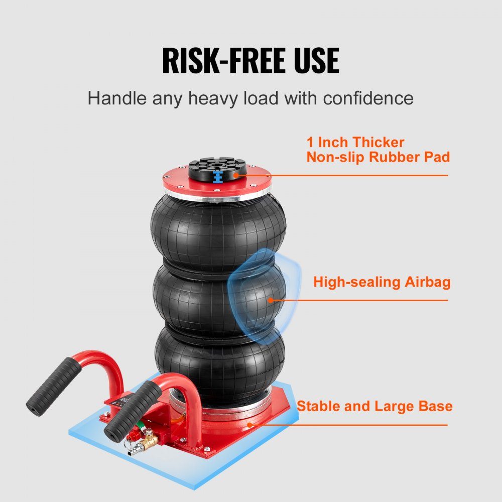 Pneumatische autokrik Triple Bag Air Jack 3T, Triple Bag Air Jack 140-450 mm hefhoogte Airbag Air Jack, 5 minuten slag korte handgreep Air Jack, autokrik rood arbeidsbesparend