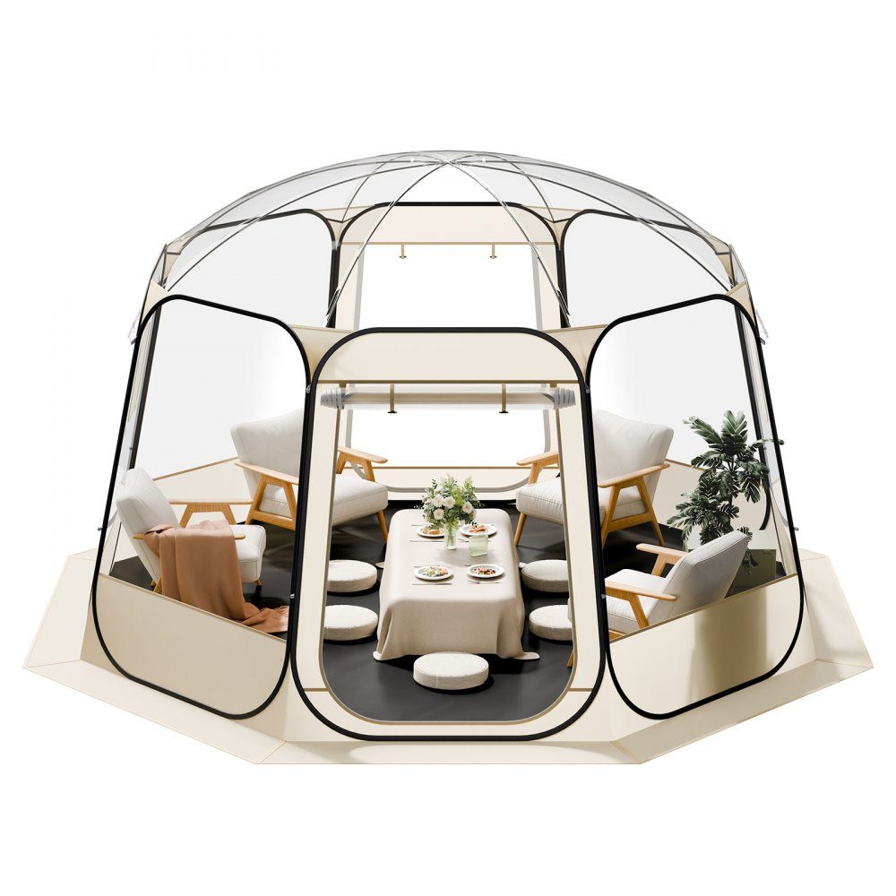 Pop-Up-Blasenzelt, 366 x 345 x 220 cm, transparentes Campingzelt, Gartenkuppel-Iglu-Zelt mit Fenstern, Sportzelt, 540°-Panoramablick für 10–12 Personen, Terrasse, Hinterhof