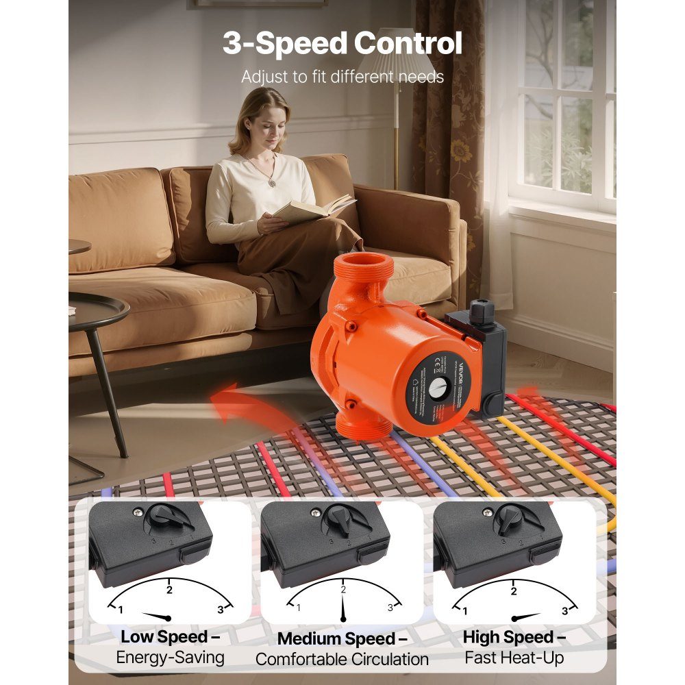 LPS32-8S/180 Cast Iron Circulation Pump 3/8HP 110L/min Hot Water Circulation Threaded Connection 3 Level Speed ​​Adjustment Quiet Operation for Home Heating Systems Inlet and Outlet Ports Both 2"