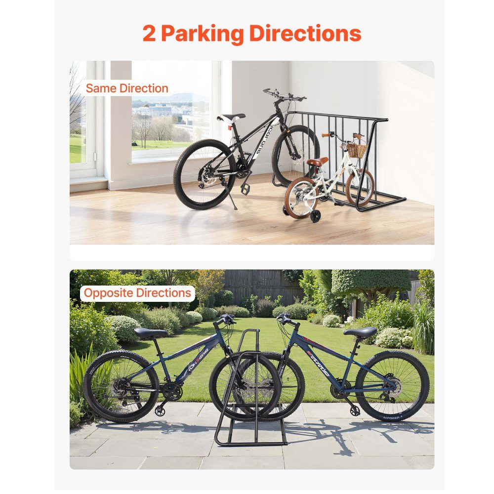Porte-vélos pour 6 vélos, support de vélo autoportant compatible avec les pneus de 76,2 mm, porte-vélos double face en acier au carbone pour allées, garages et utilisation en intérieur