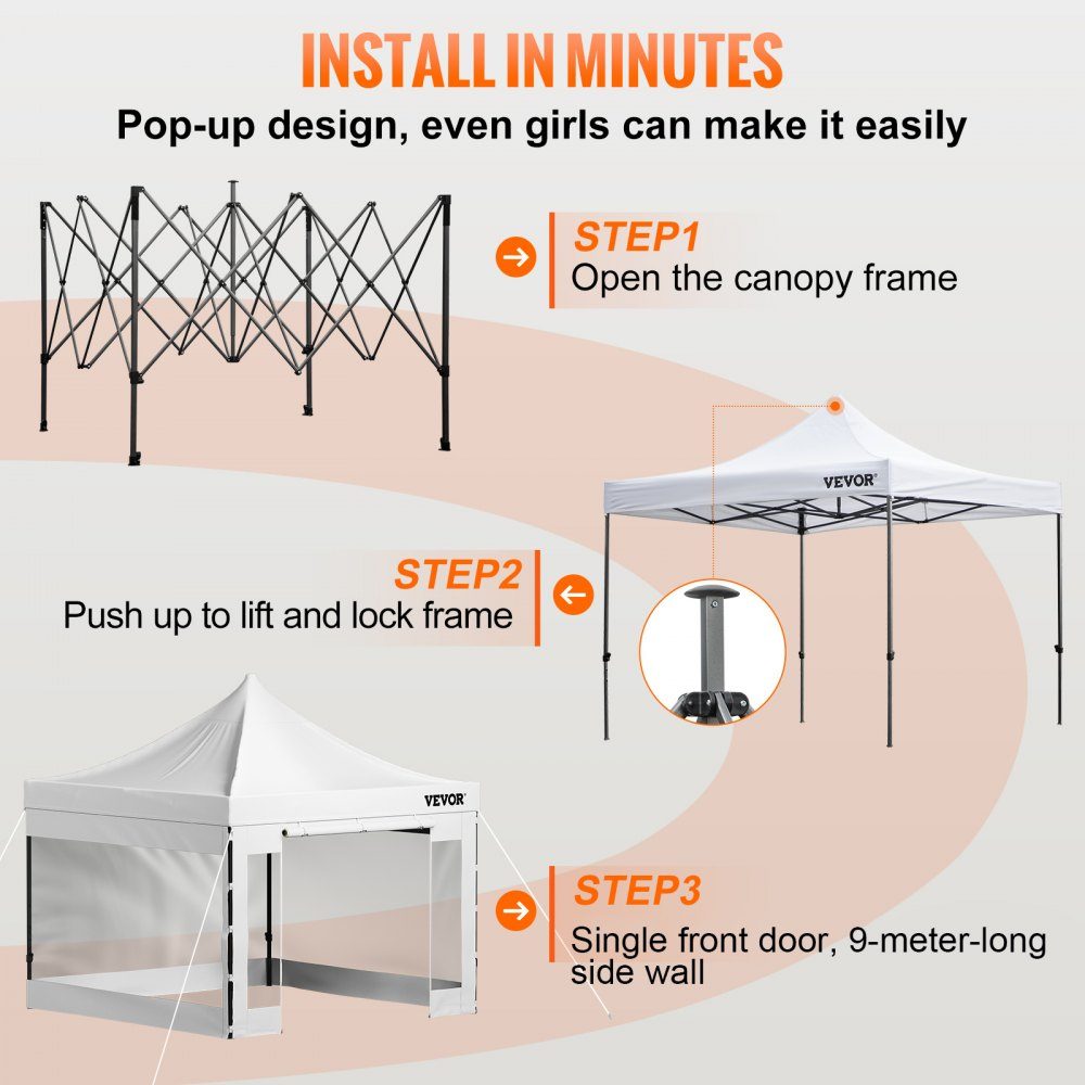 Gazebo Pliant 3x3m Gazebo Pliant 240g Polyester Enduit de PVC Pop Up Gazebo 1,95-2,13 m Tente de fête réglable Chapiteau Tente de Plage Blanche pour Mariages ou Autres activités Commerciales