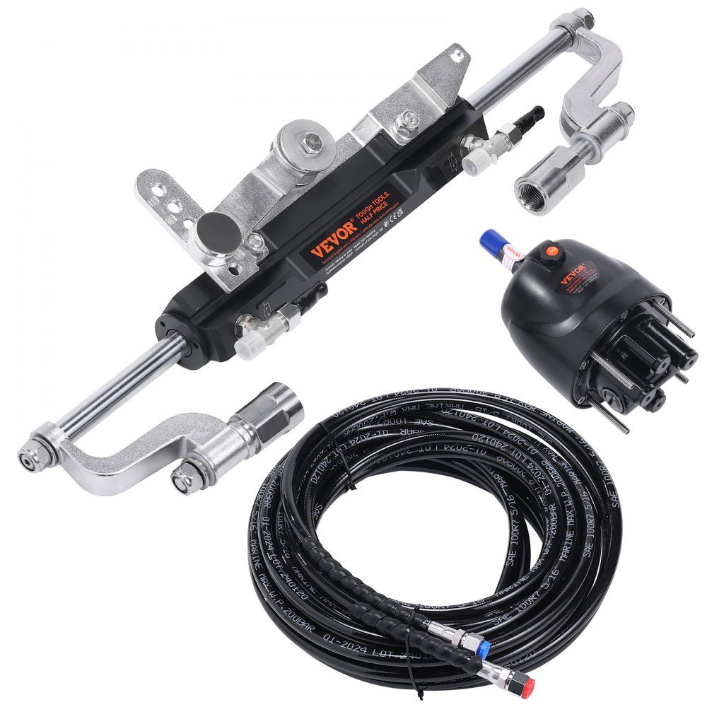 Zestaw hydraulicznego układu kierowniczego do silnika zaburtowego Hydrauliczny układ sterowania łodzią morską o mocy 300 KM z pompą sterującą, dwukierunkowym cylindrem blokującym i hydraulicznym wężem sterującym o długości 8 m do łodzi jednostanowiskowych