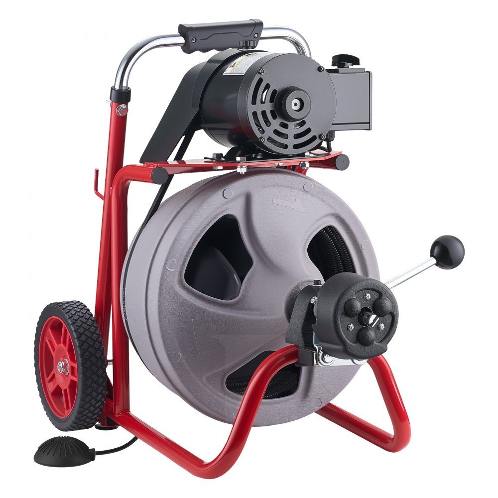 Rohrreinigungsmaschine 30 m x 9,5 mm, Rohrreinigungsgerät mit automatischem Vorschub, 8 Schneidwerkzeugen & pneumatischem Fußschalter, Rohrreiniger für Rohrdurchmesser von 50 bis 100 mm