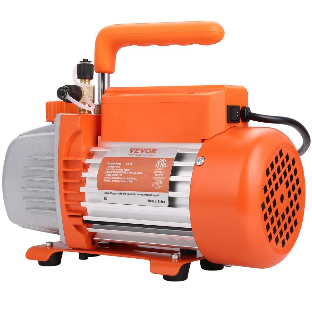 Vacuum Pump 150W Vacuum Pump 1 Stage Air Conditioning Pump 100L/min Flow 1440RPM Speed ​​0.64/1.27cm SAE Inlet Vacuum Equipment 5Pa Pure Copper Motor HVAC/Auto Refrigerant Charging