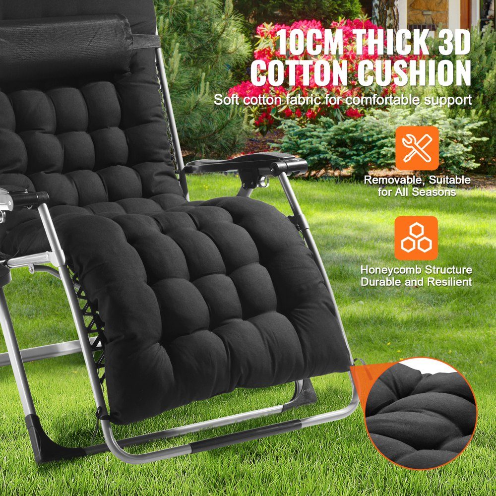 Zero Gravity Chair, 33" Indoor Outdoor Zero Gravity Recliner Chair, Adjustable Anti-Gravity Chair with Pillow, Headrest, Footrest and Cup Holder, 500 Pounds, Black