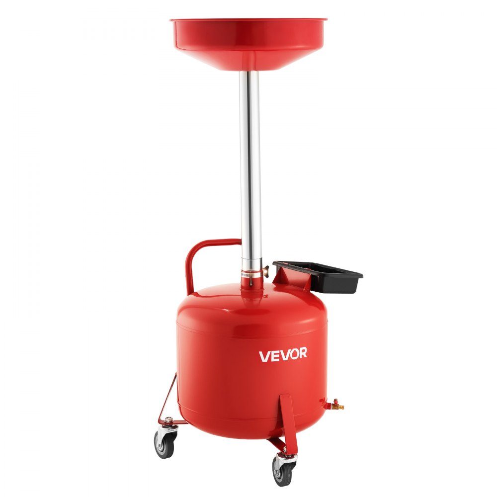 Oil Catch Trolley 30L, Oil Catch Trolley with Adjustable Funnel Height, Oil Catch Container with Wheels and Tool Box, Liquid Fuel Drain for Auto Workshop, Red