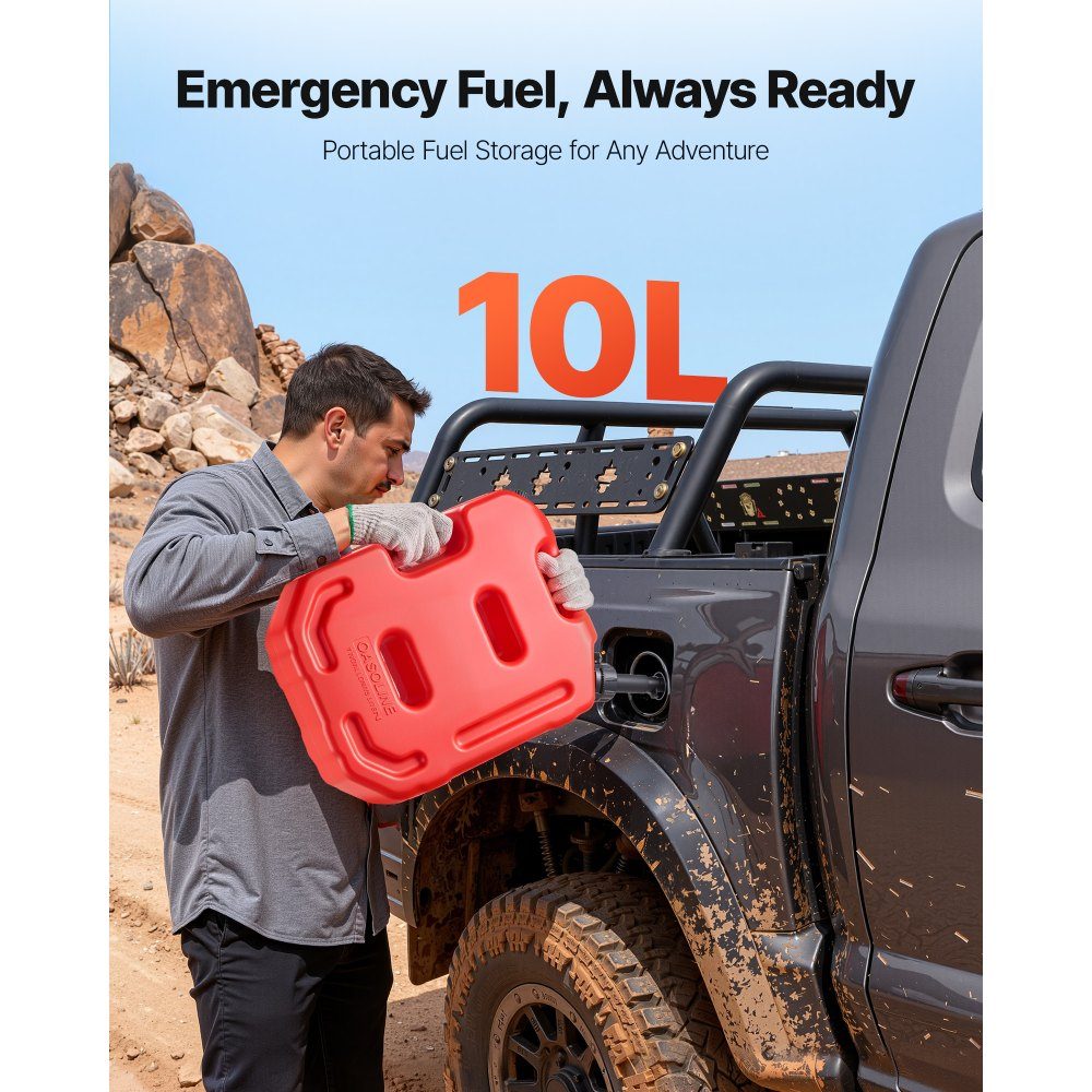 Fuel Can 10L Petrol Can with Spout and Lockable Holder Maximum Flow Rate 15L/min Liquid Container for Most Cars Motorcycles ATVs and UTVs Red