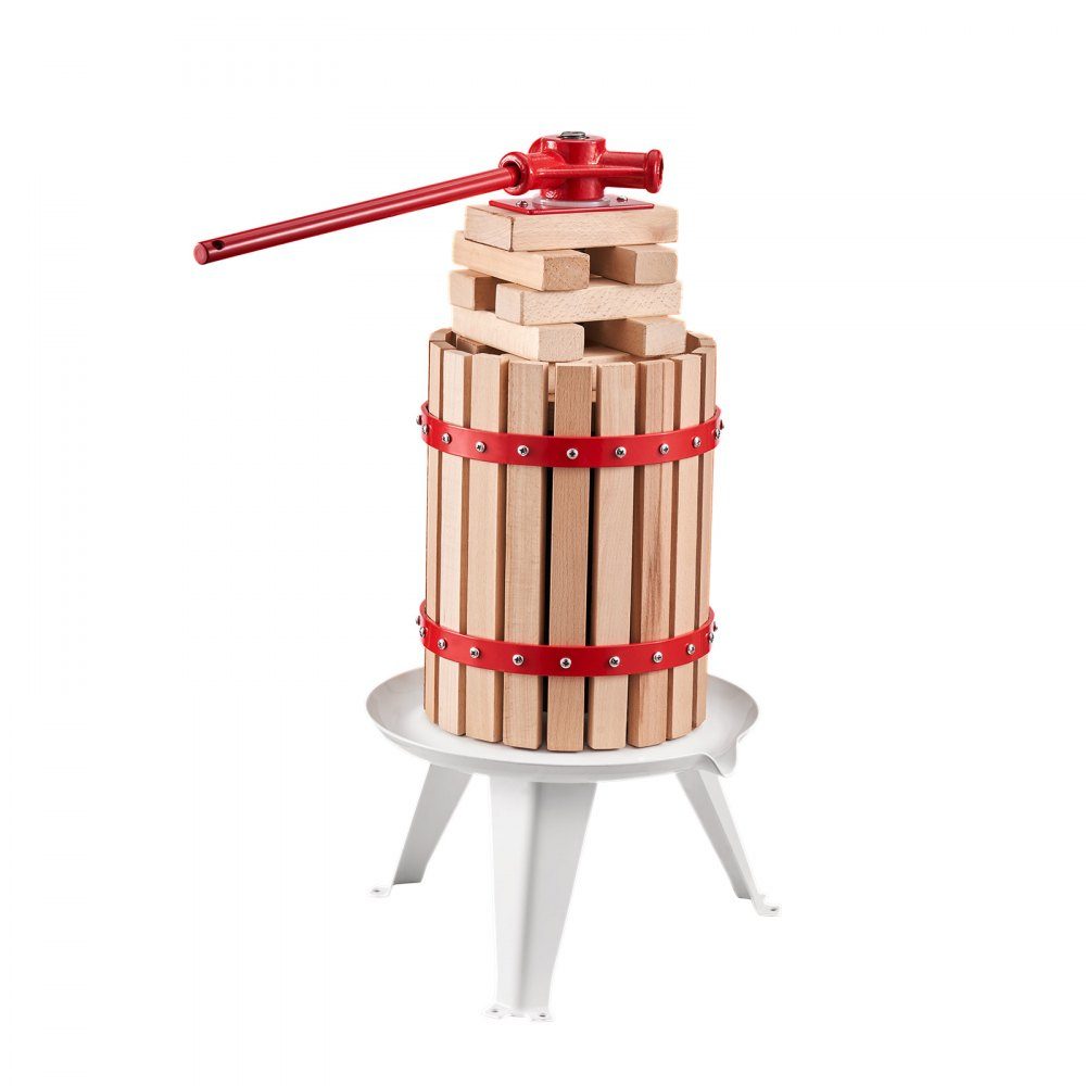 Presse-agrumes à fruits, broyeur de fruits (6L), avec panier en bois massif avec 8 blocs, presse-agrumes manuel robuste, presse-cidre, presse-pommes, presse-raisin, presse-huile d'olive avec poignée, presse-agrumes pour la cuisine