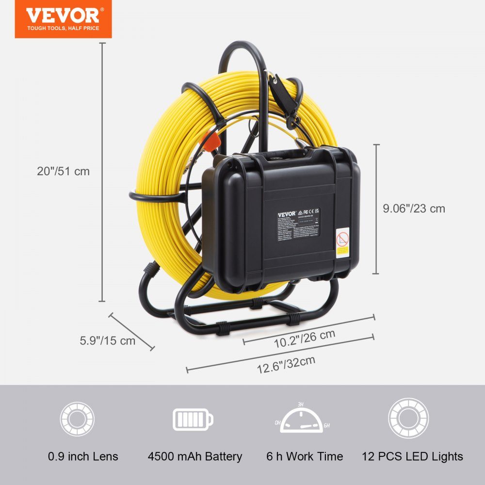 Pipe camera inspection camera, sewer camera, pipe inspection camera 228.6mm, 720p screen, pipe camera 119.79m