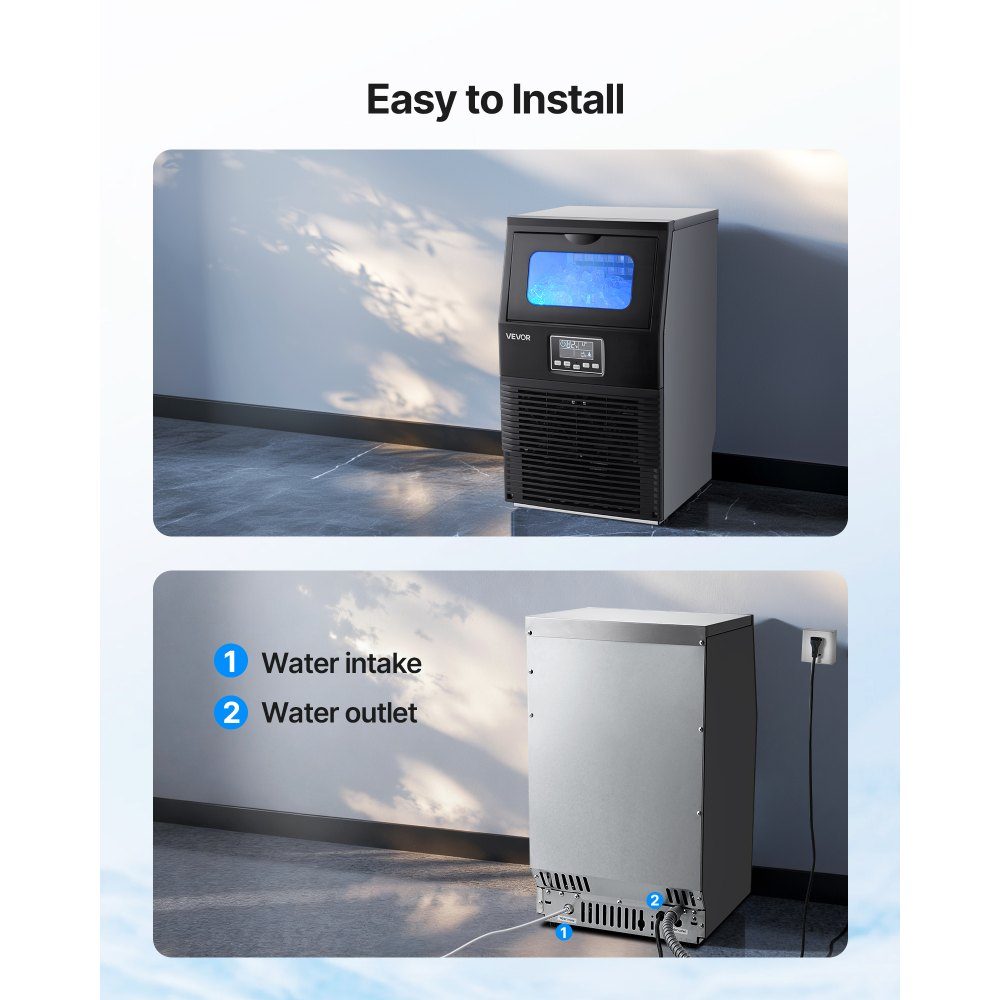Kommerzielle Eismaschine, Eiswürfelmaschine, 36 kg/Tag mit 5 kg Speicher, freistehender und Desktop-Eiswürfelbereiter aus Edelstahl mit LED-Anzeige und Selbstreinigung für Heimbar und Restaurant