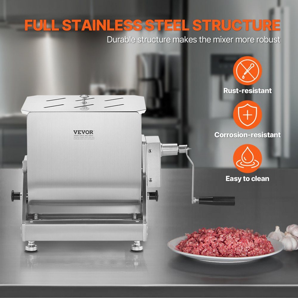 Manual meat mixer, meat processing device with tilting container (maximum mixing 6.8 kg of meat), meat mixer, sausage mixer with reduction gear, hand mixer for minced meat