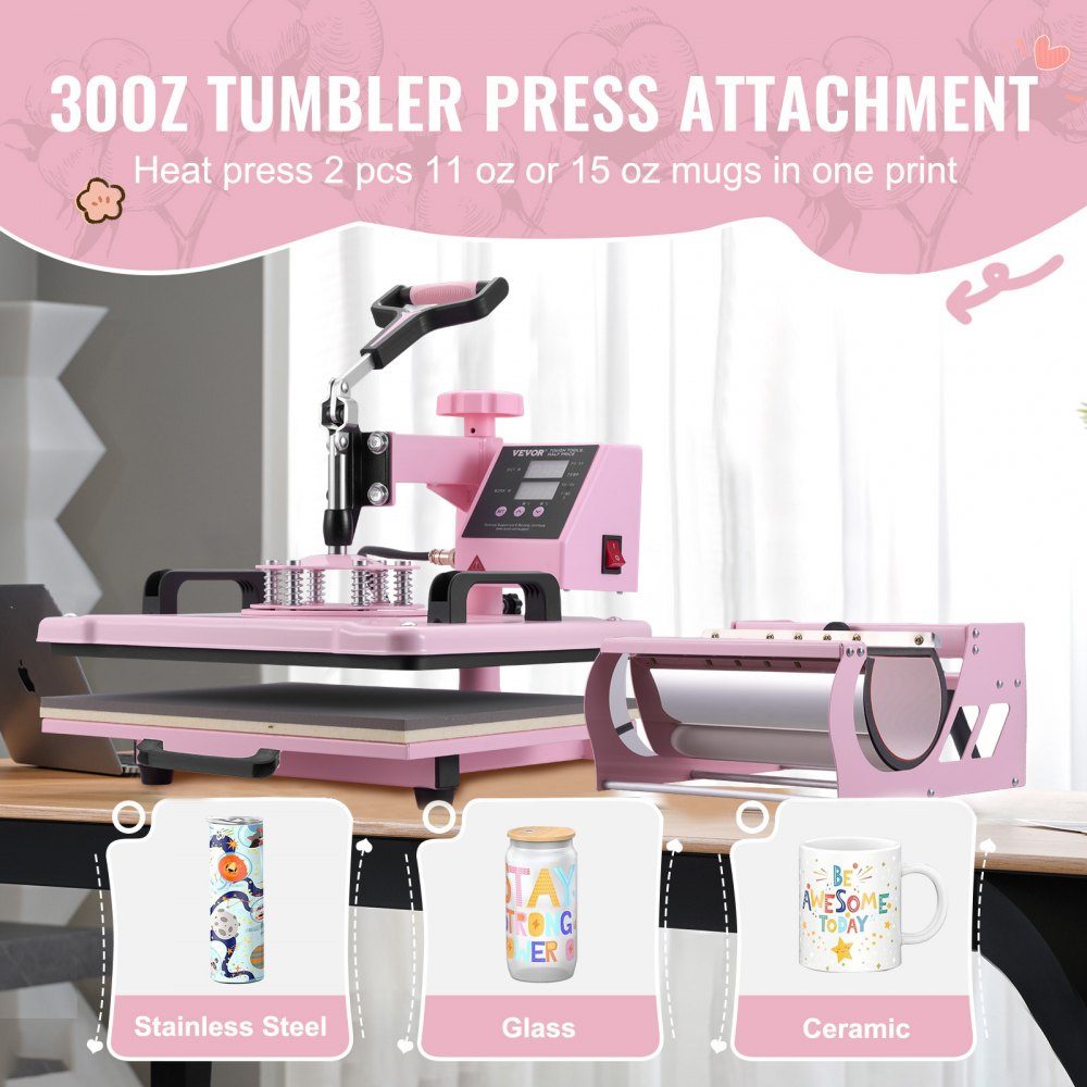 Transferpresse, Transferpresse, 30 x 38 cm, 5-in-1-Tumblerpresse, T-Shirts, Rosa