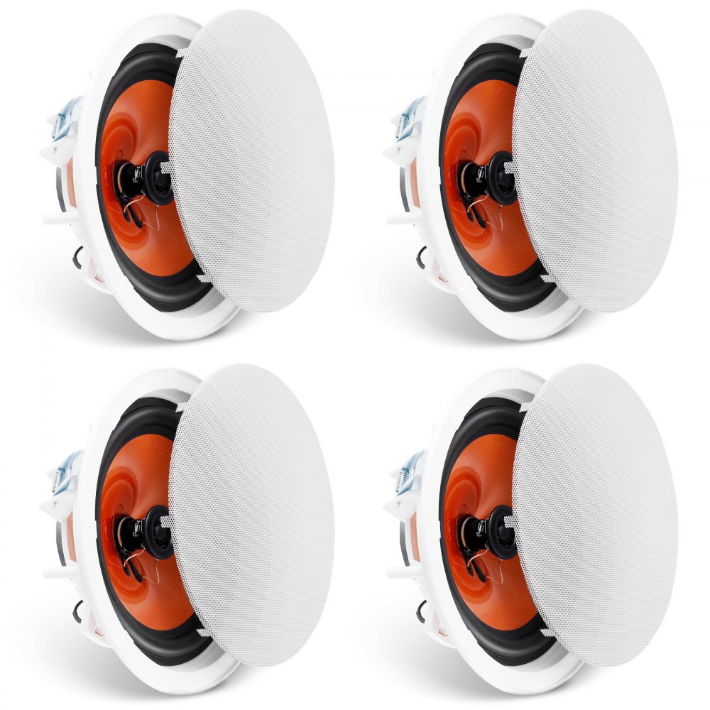Set of 4 approx. 20 cm ceiling speakers, 100 W, ceiling and wall recessed speaker system with 8 Ω impedance 89 dB sensitivity, for home, kitchen, living room, bedroom or covered porch Set of 4 approx. 20 cm ceiling speakers, 100 W, ceiling and wall recessed speaker system with 8 Ω impedance 89 dB sensitivity, for home, kitchen, living room, bedroom or covered porch