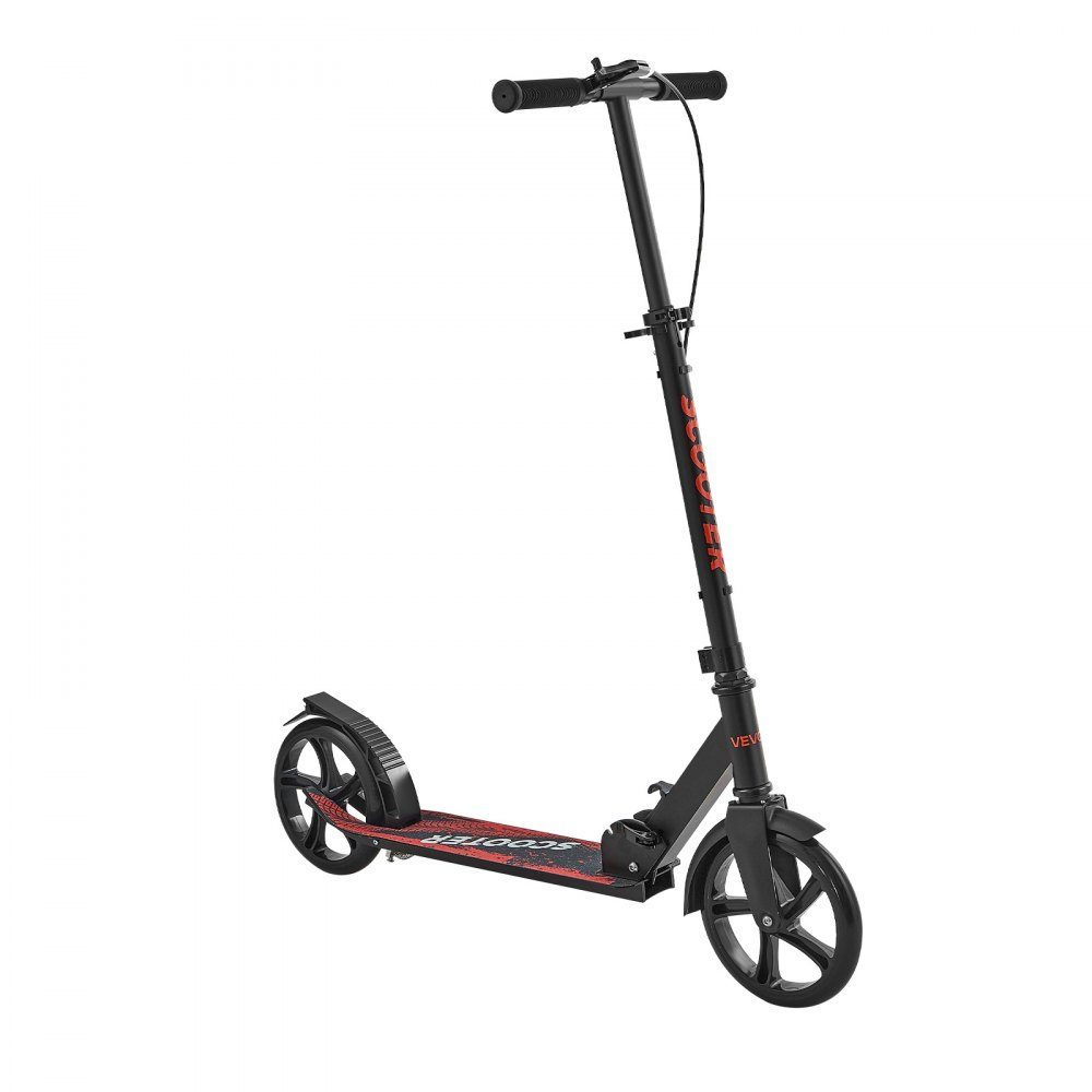 Trottinette (2 roues) pour enfants à partir de 8 ans, trottinette de ville, trottinette enfant, trottinette de rue avec guidon réglable en hauteur & plateau antidérapant & frein à main, trottinette pliable jusqu'à 100 kg, noire